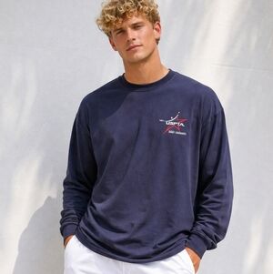 USPTA Long Sleeve Tee Navy Tennis Graphic Vintage Cotton XL